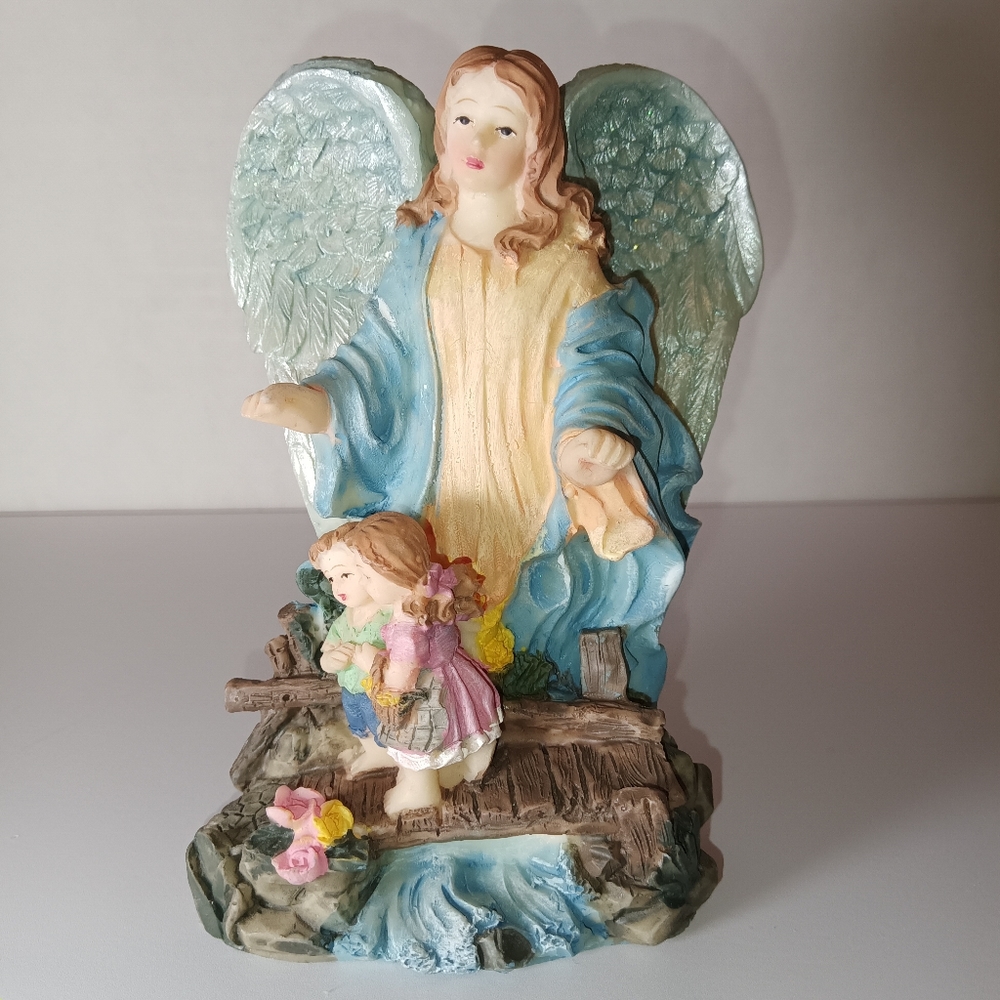 Guardian Angel Overlooking Two Children on Bridge